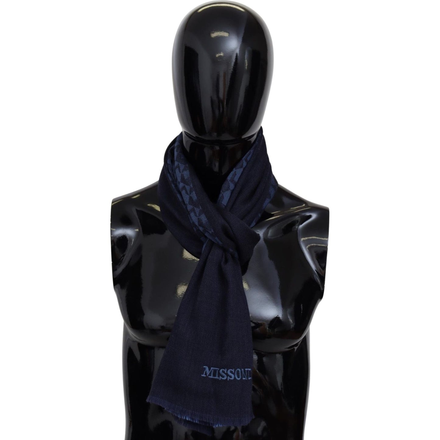 Navy Wool Knit Unisex Neck Wrap Fringe Shawl Men's Scarf