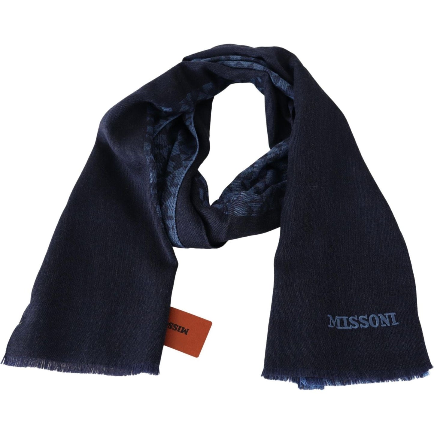 Navy Wool Knit Unisex Neck Wrap Fringe Shawl Men's Scarf