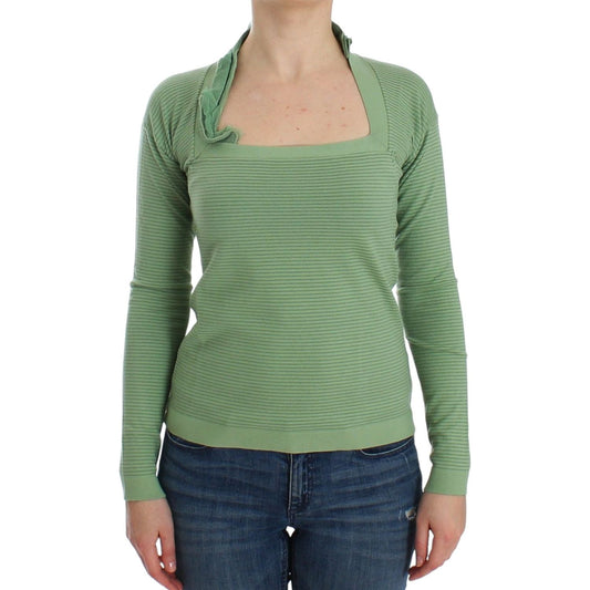 Ermanno Scervino Elegant Green Striped Wool Blend Sweater green-wool-blend-striped-long-sleeve-sweater