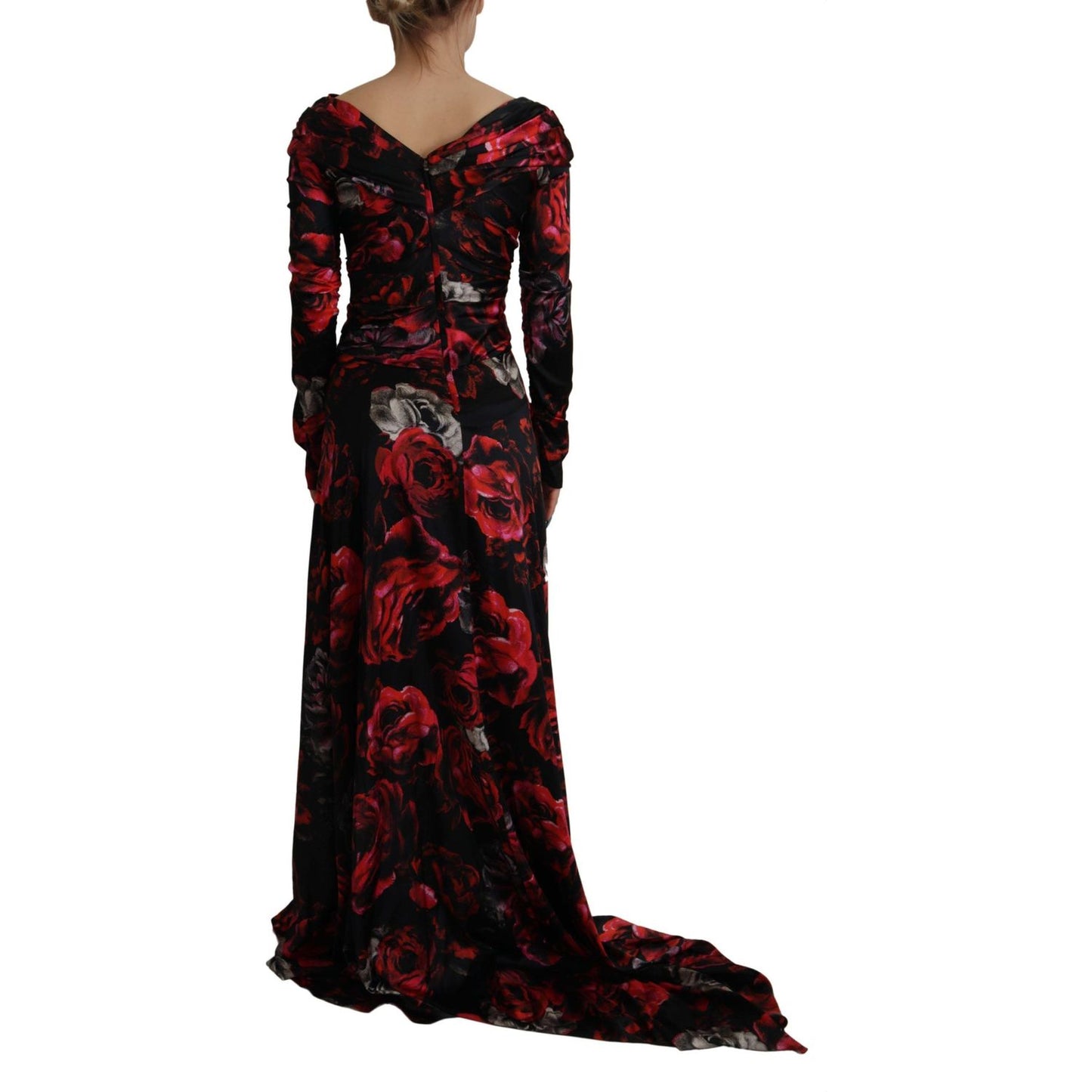 Dolce & Gabbana Black Floral Roses A-Line Sheath Gown Dress