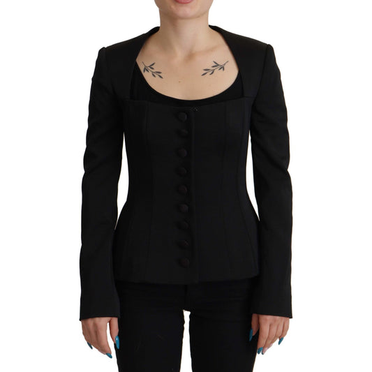 Sleek Black Snap Jacket with Silk Lining Dolce & Gabbana