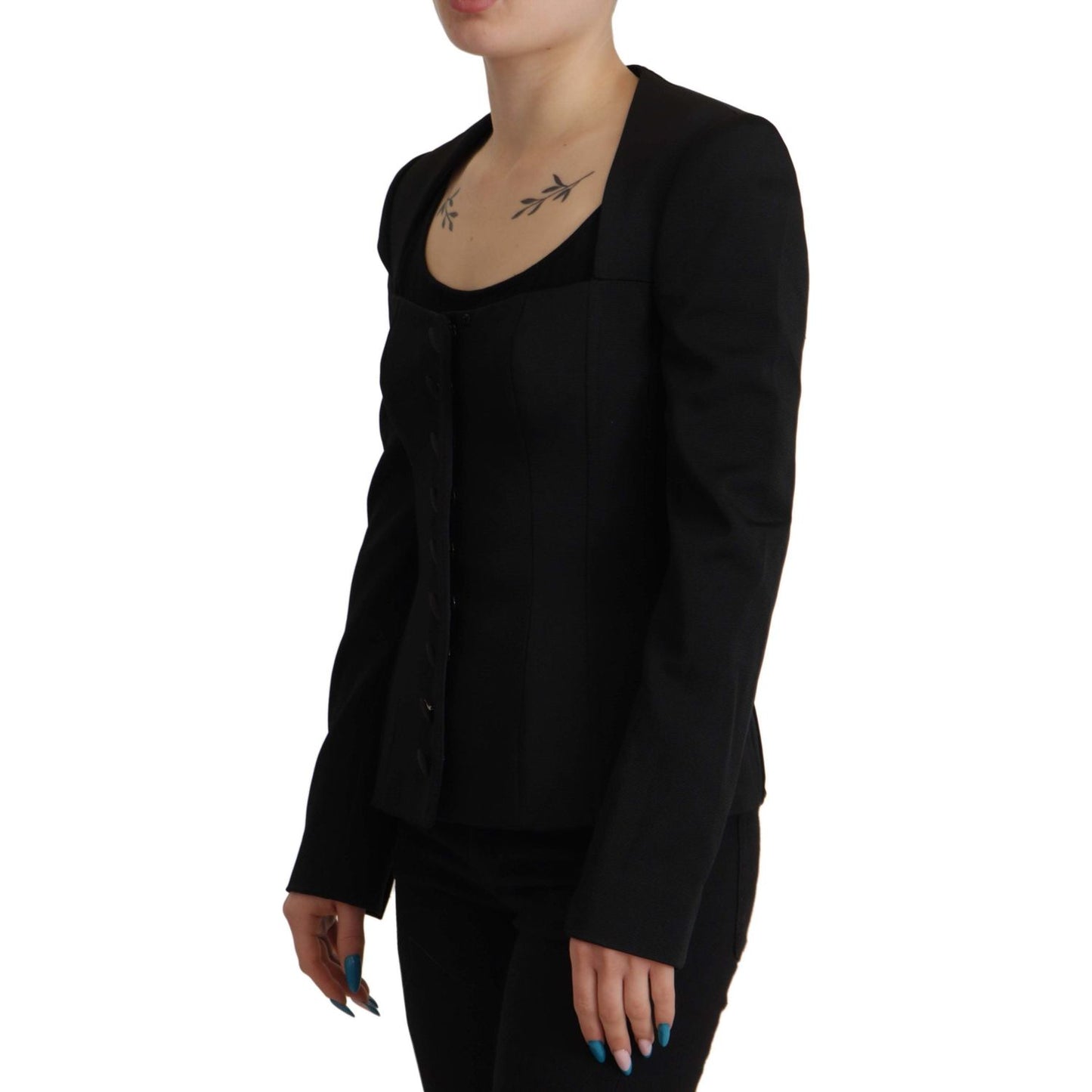 Sleek Black Snap Jacket with Silk Lining