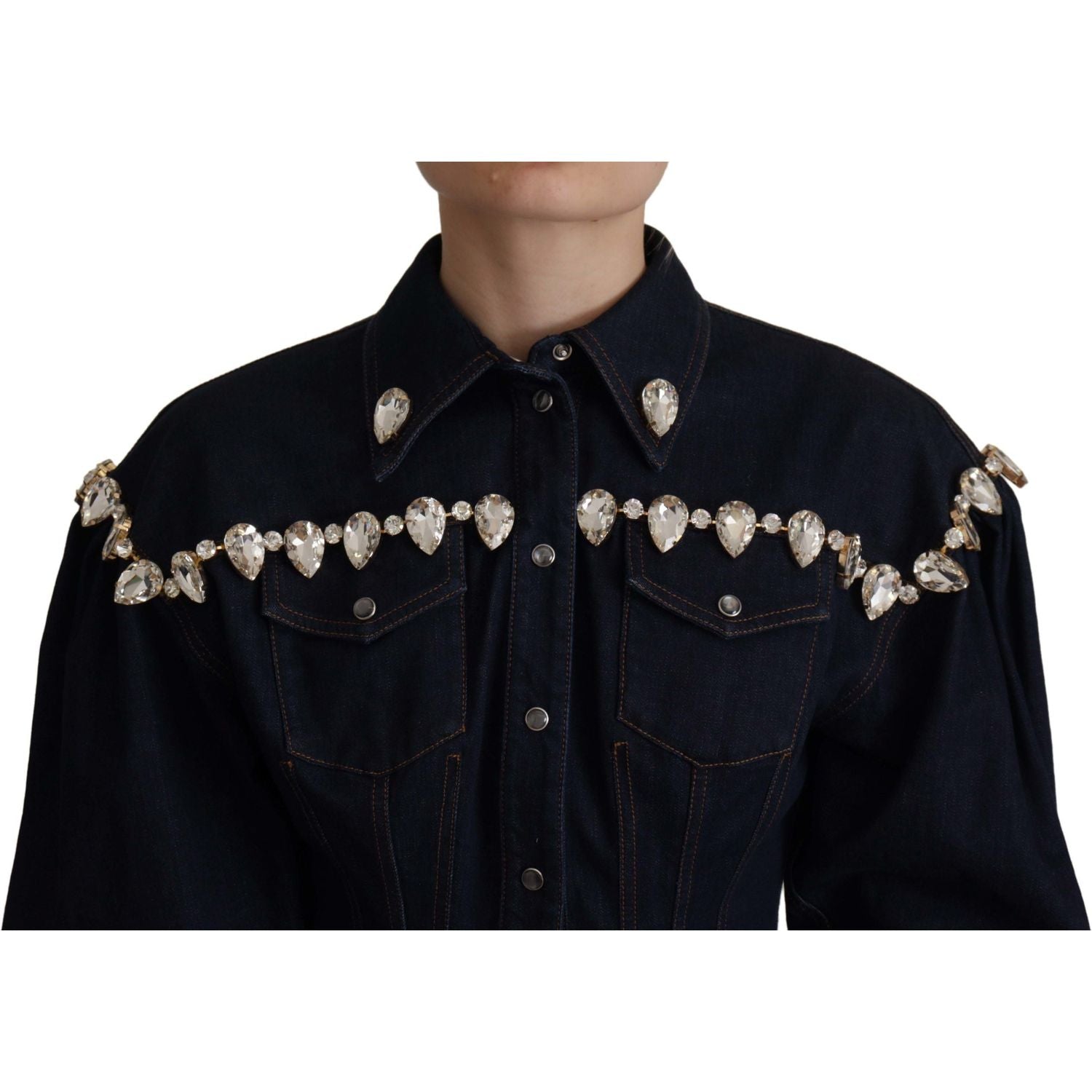 Dolce & Gabbana Blue Denim Crystal Embellish Cotton Jacket
