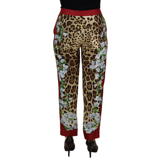 Dolce & Gabbana Multicolor Leopard Flora Printed Mid Waist Trouser Pants