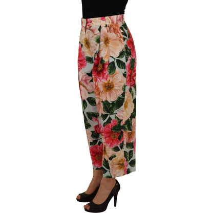 Dolce & Gabbana Multicolor Flora Printed High Waist Cropped Trouser Pants
