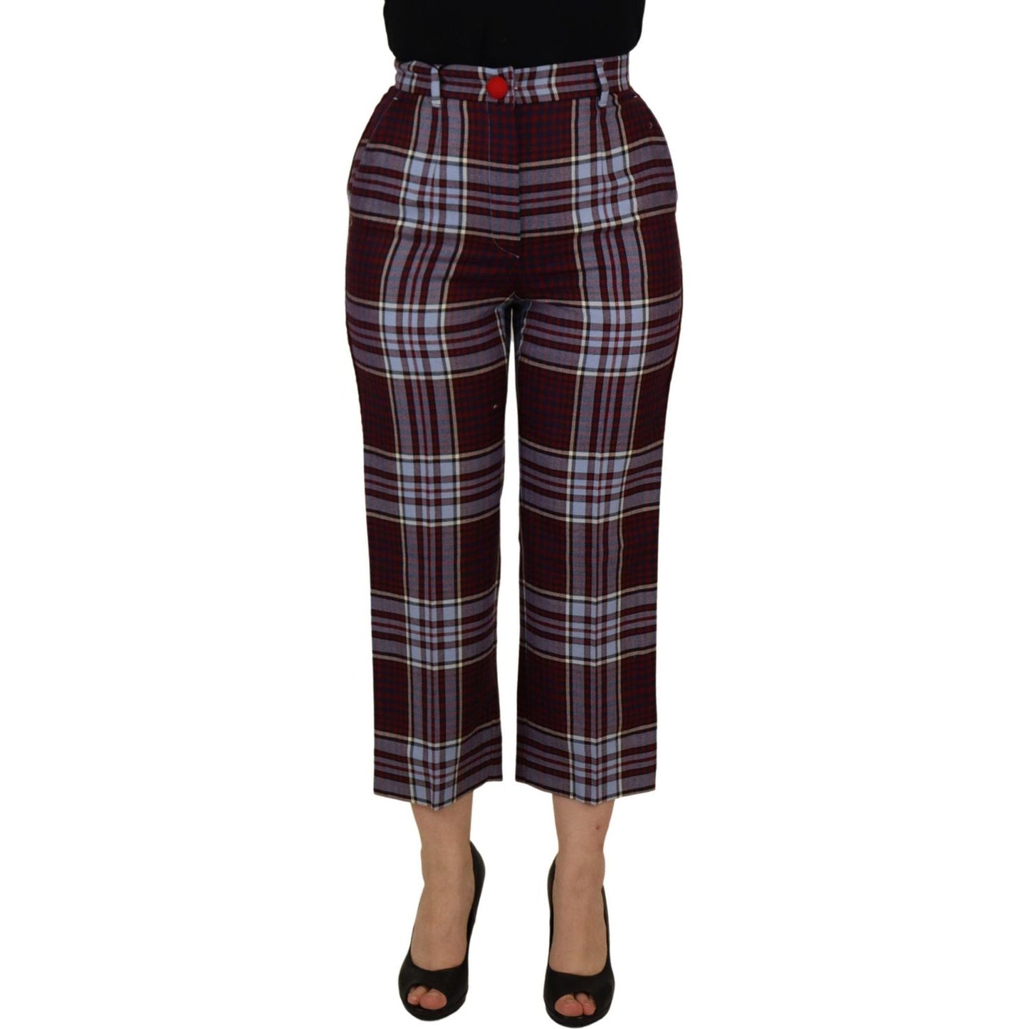Dolce & Gabbana Gray Checked High Waist Cropped Trouser Pants