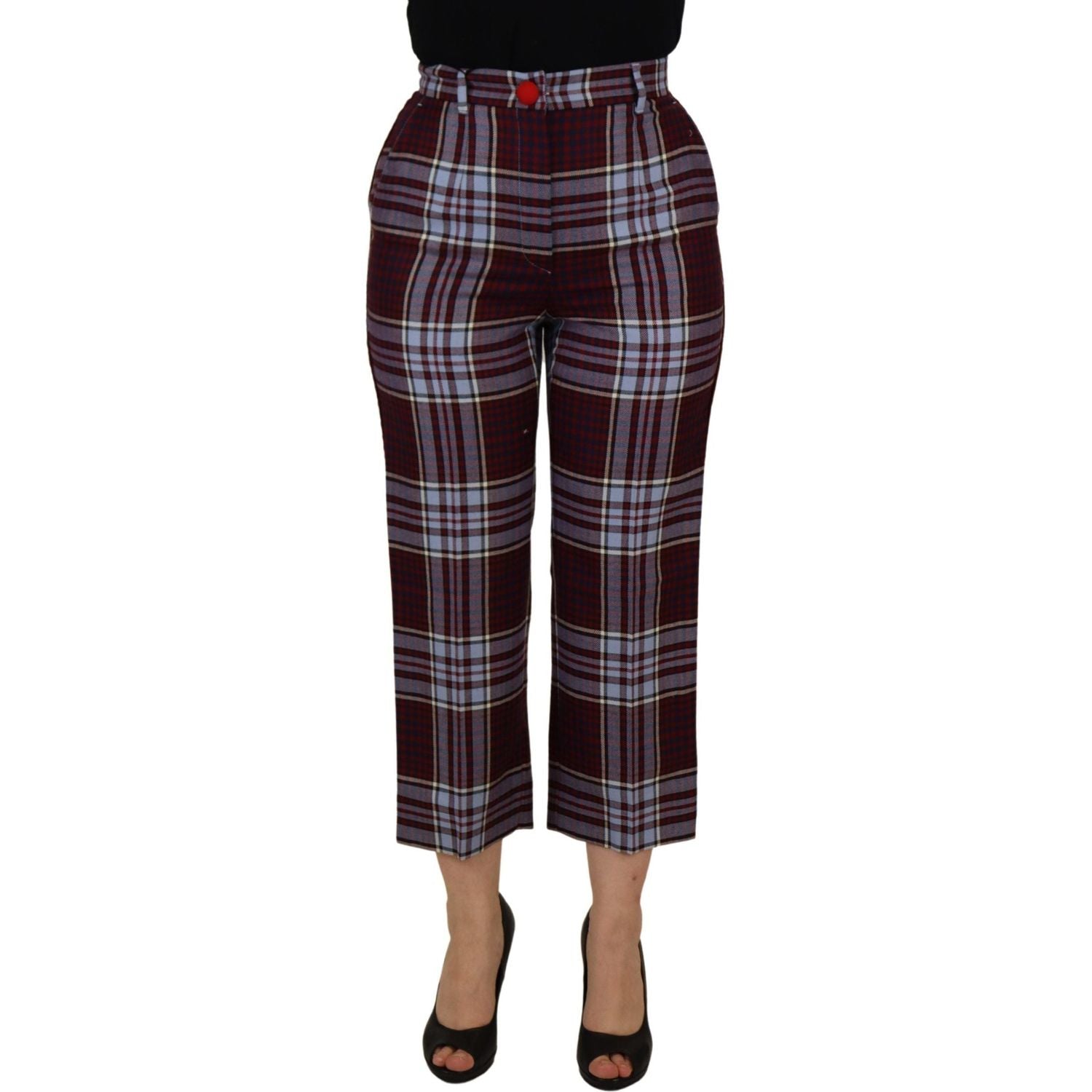 Dolce & Gabbana Gray Checked High Waist Cropped Trouser Pants