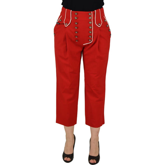 Elegant Red High-Waist Cropped Pants