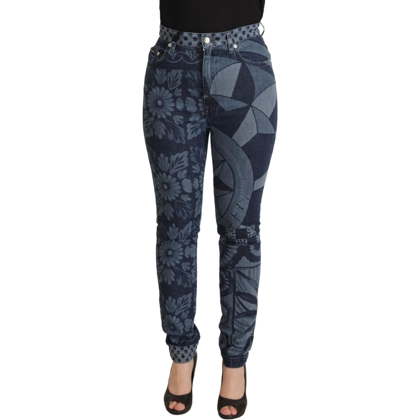 Elegant Floral High Waist Skinny Jeans