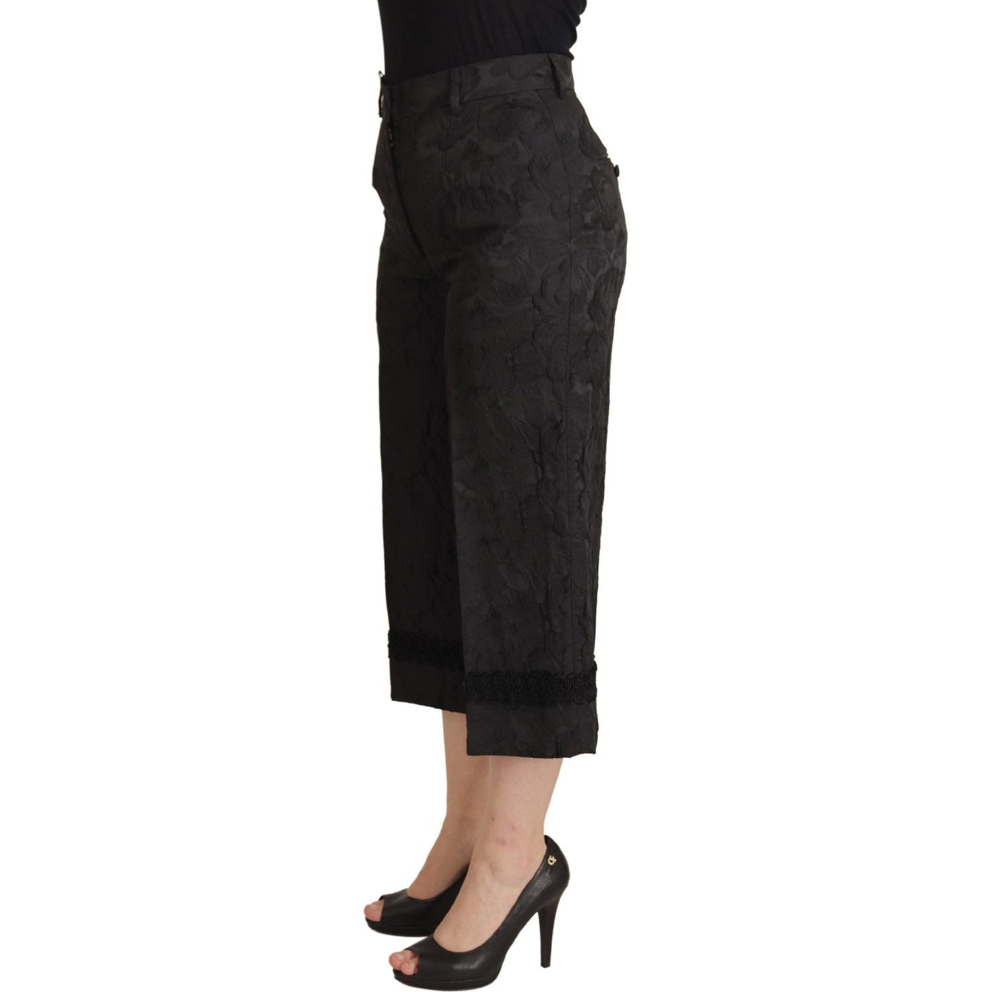 Elegant Black Brocade Cropped Pants