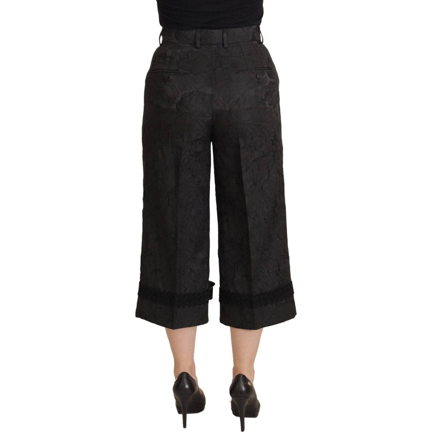 Elegant Black Brocade Cropped Pants