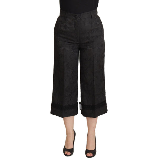 Elegant Black Brocade Cropped Pants