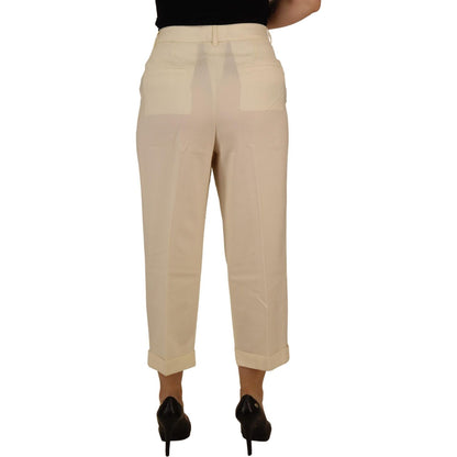 Dolce & Gabbana Ivory High Waist Cropped Folded Hem Trousers Pants