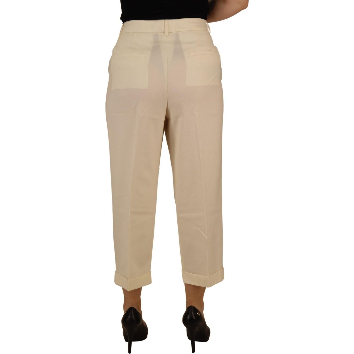 Elegant Ivory High-Waist Wool Pants