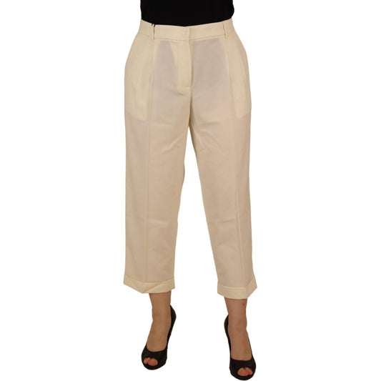 Elegant Ivory High-Waist Wool Pants