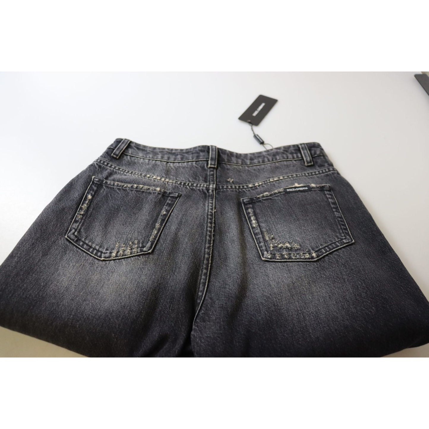 Dolce & Gabbana Black Washed Tattered High Waist Denim Jeans