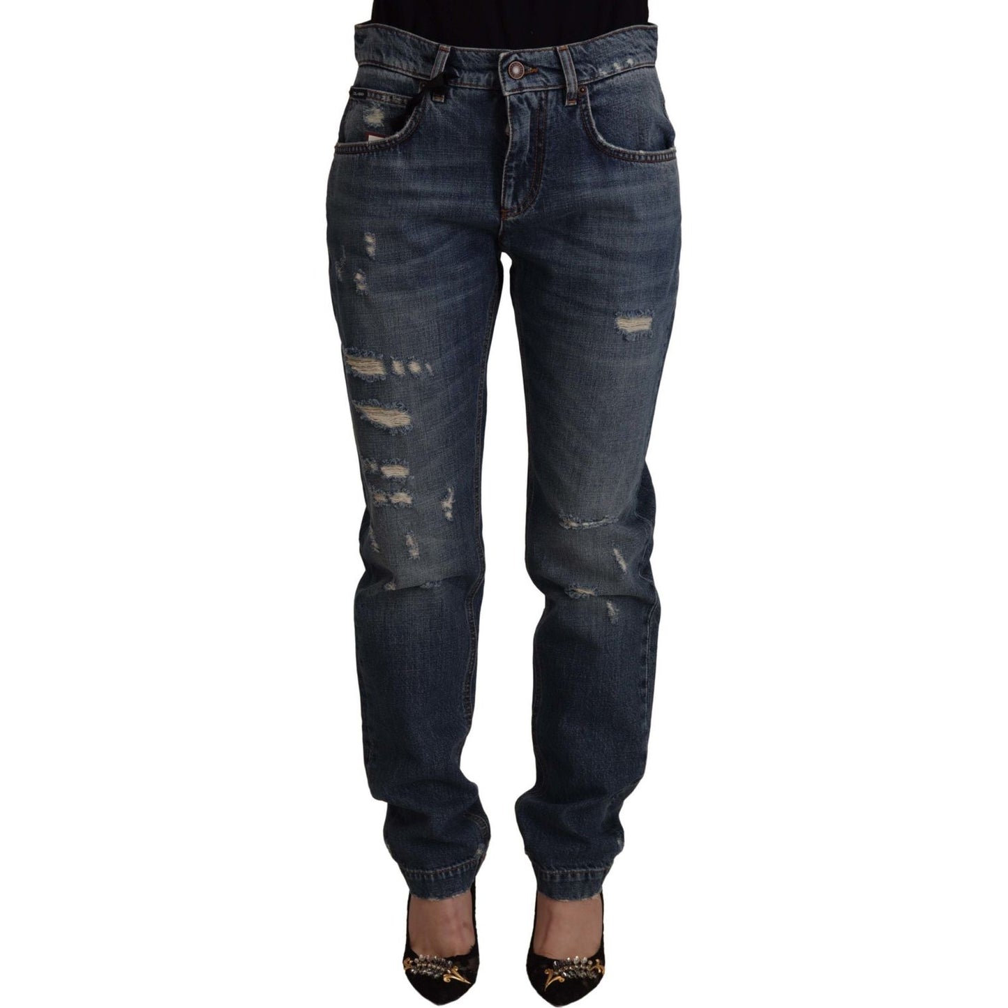 Chic Boyfriend Cut Mid Waist Denim Jeans