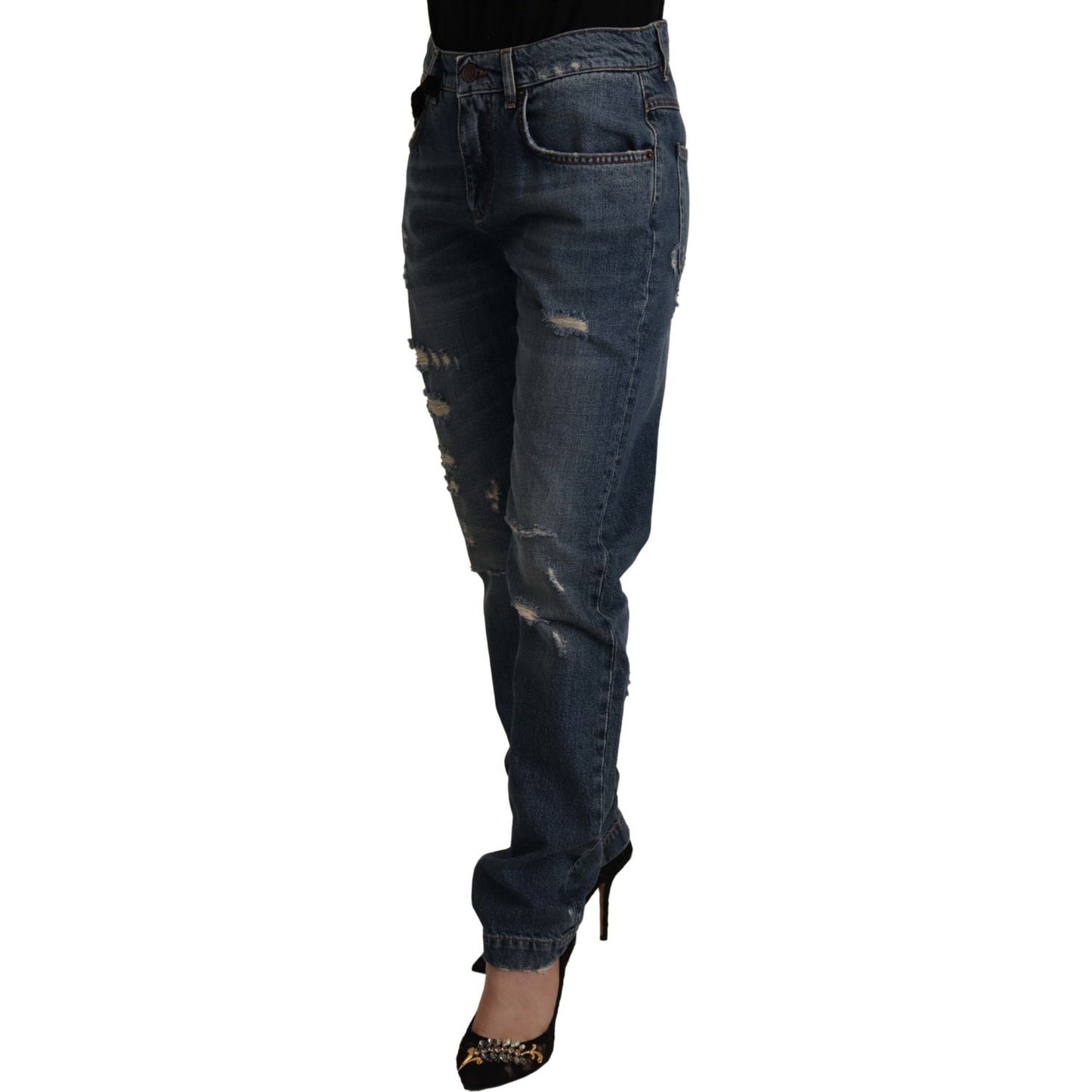 Chic Boyfriend Cut Mid Waist Denim Jeans