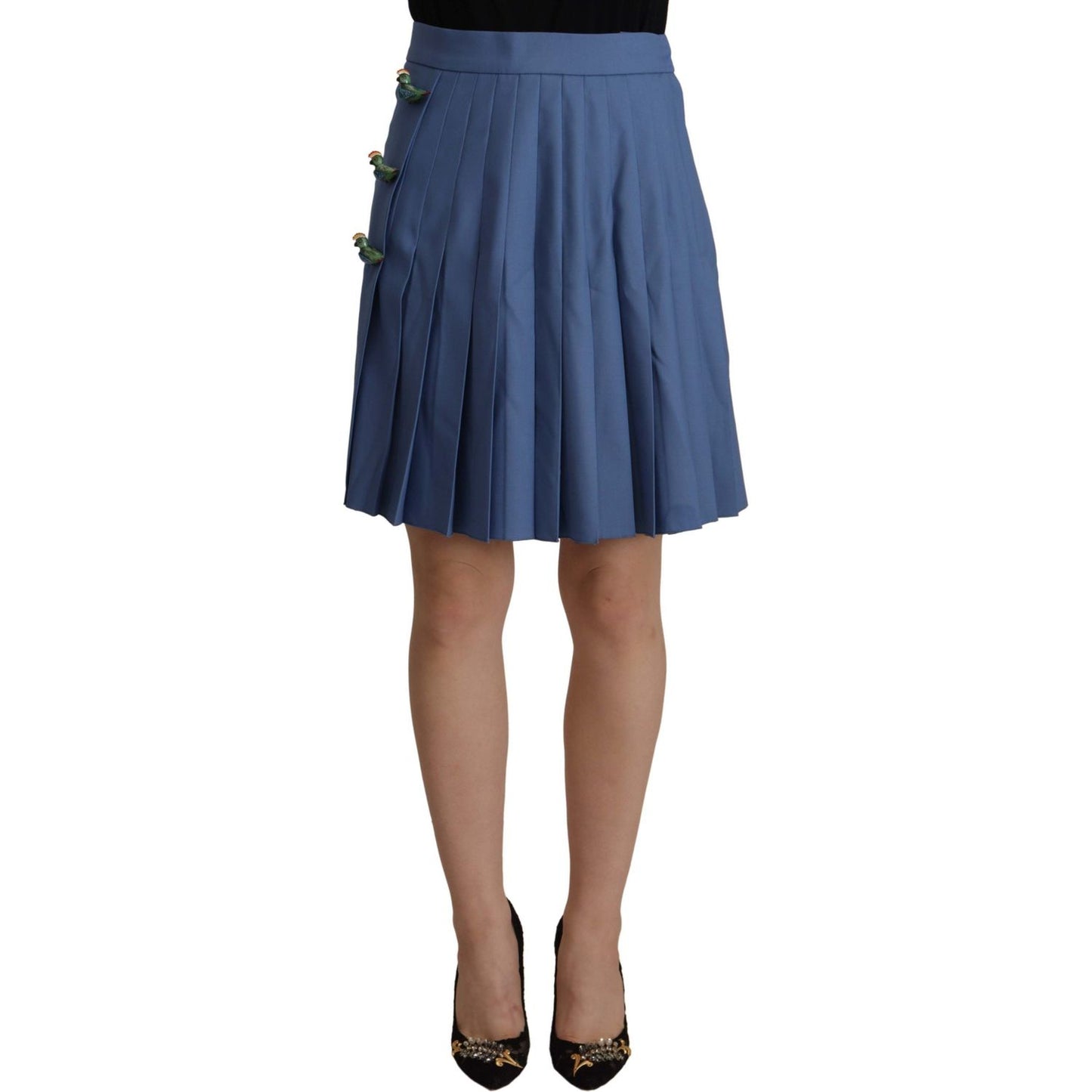 Elegant Pleated A-Line Mini Skirt with Bird Appliques