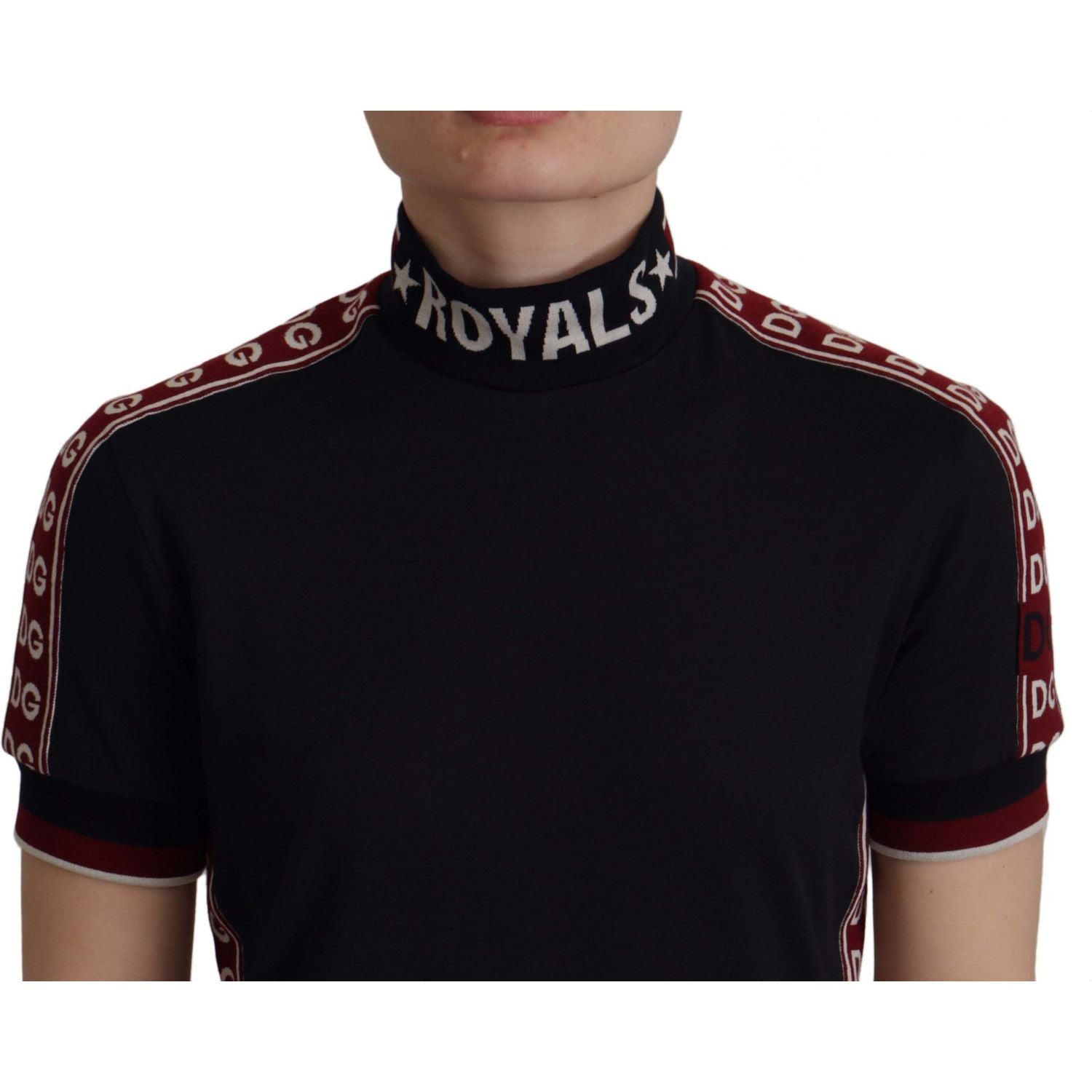 تي شيرت دولتشي آند غابانا الأنيق المصنوع من القطن باللون الأسود برقبة عالية