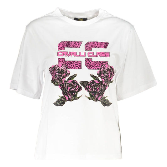 Chic White Printed Cotton Tee with Designer Flair