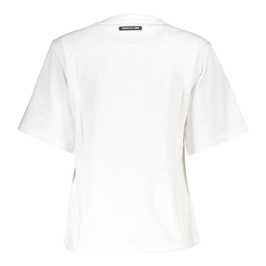 Chic White Printed Cotton Tee with Designer Flair