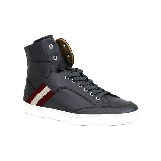 Dark Grey Calf Leather Hi Top Sneaker With Red Beige