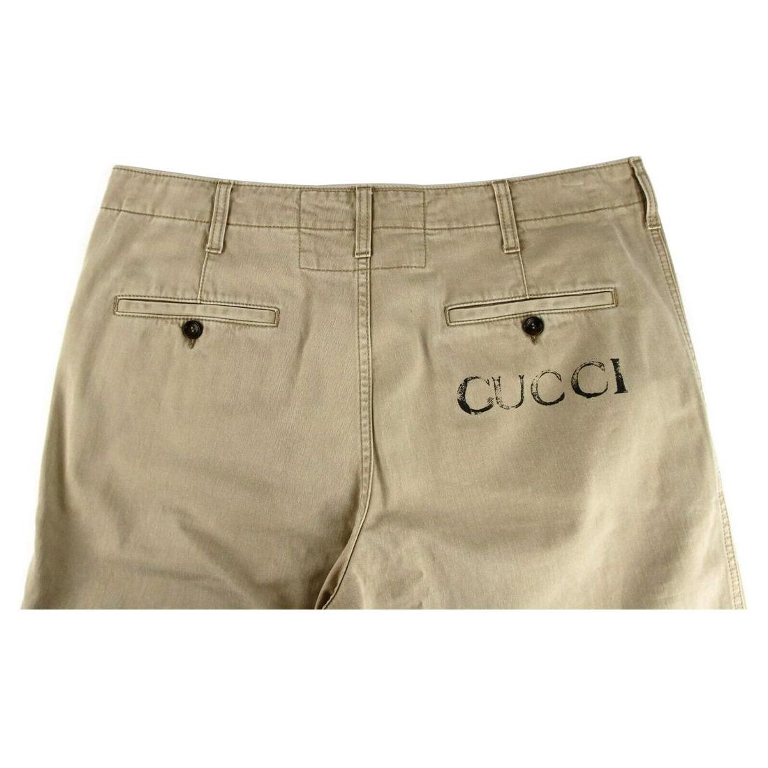 Light Brown Washed Cotton Pant Gucci Print