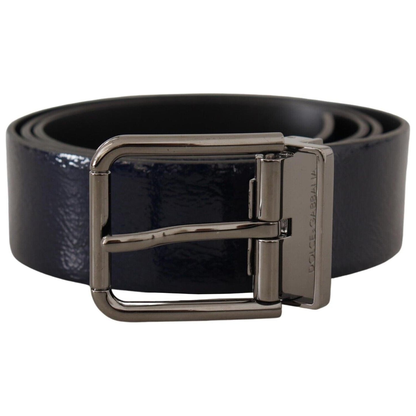 Elegant Blue Leather Belt with Silver Buckle