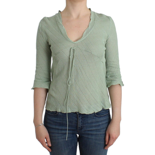 Ermanno Scervino Chic Green Knitted Top – Ethereal Elegance green-lightweight-knit-sweater-top-blouse