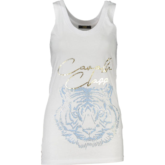 Chic White Cotton Tank Top with Iconic Print