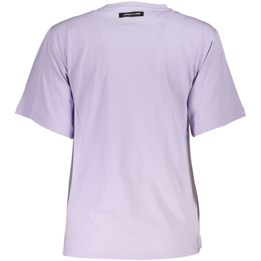 Elegant Purple Round Neck Tee with Logo Print