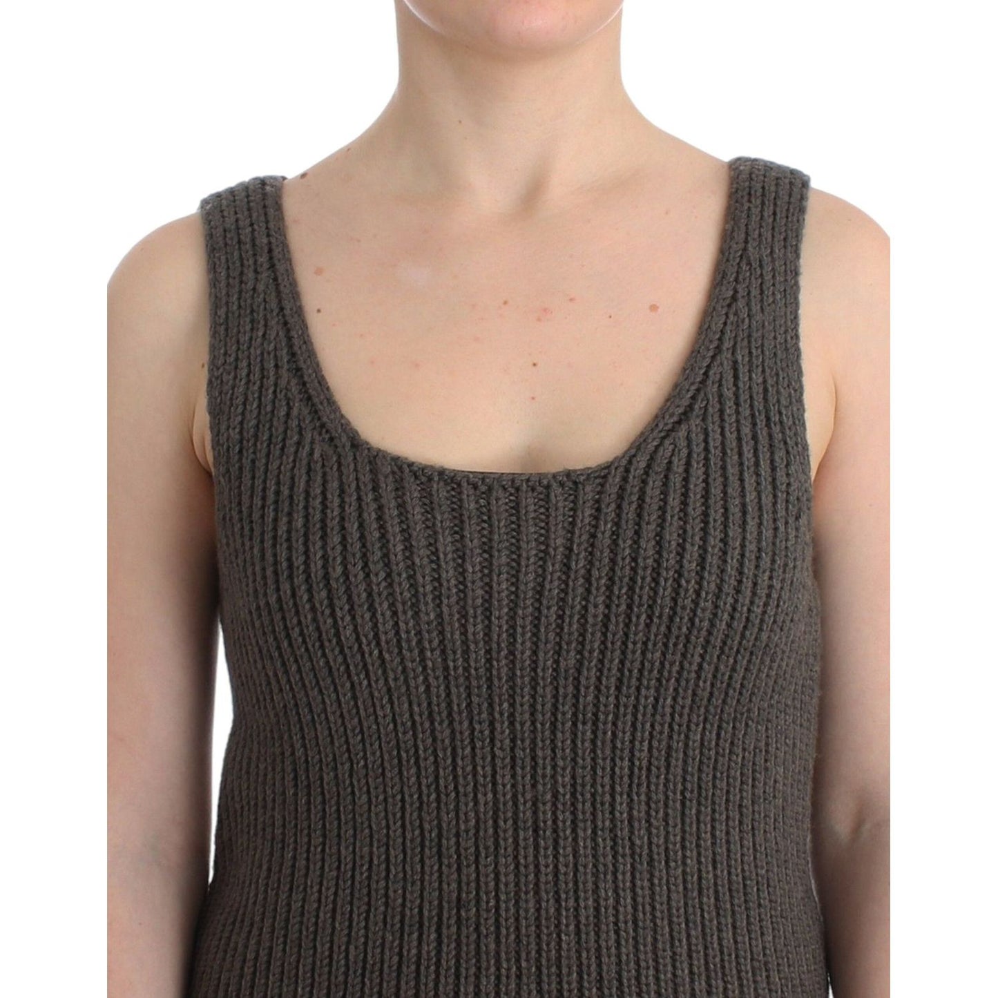 Ermanno Scervino Chic Gray Knit Crew Neck Top gray-knit-top-knitted-sweater-merino-wool