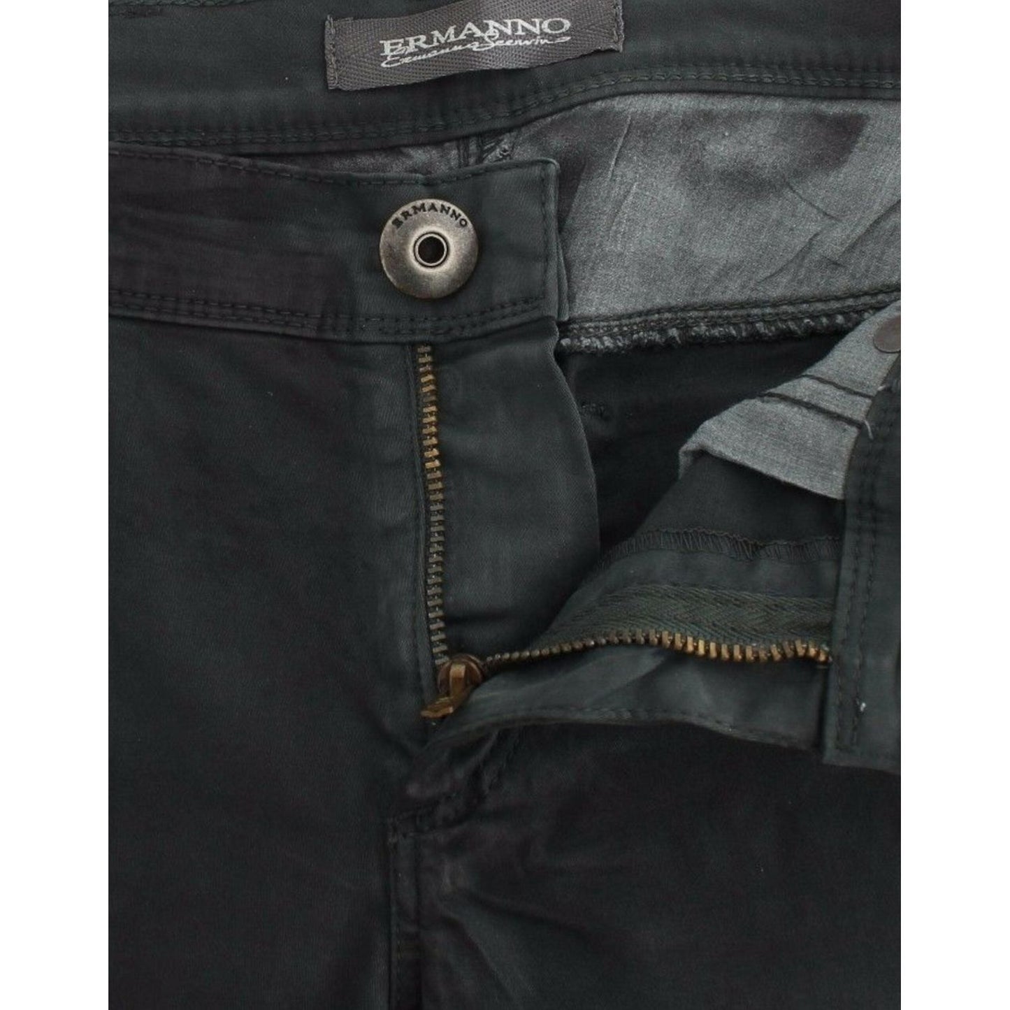 Ermanno Scervino | Elegant Dark Green Slim Fit Jeans| McRichard Designer Brands   