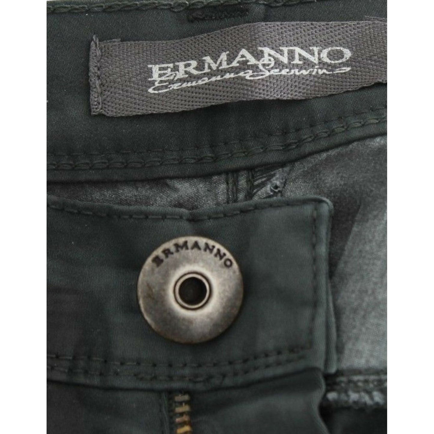 Ermanno Scervino | Elegant Dark Green Slim Fit Jeans| McRichard Designer Brands   