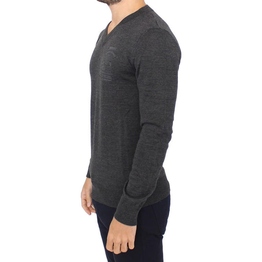 Chic Gray V-Neck Wool Blend Pullover Sweater