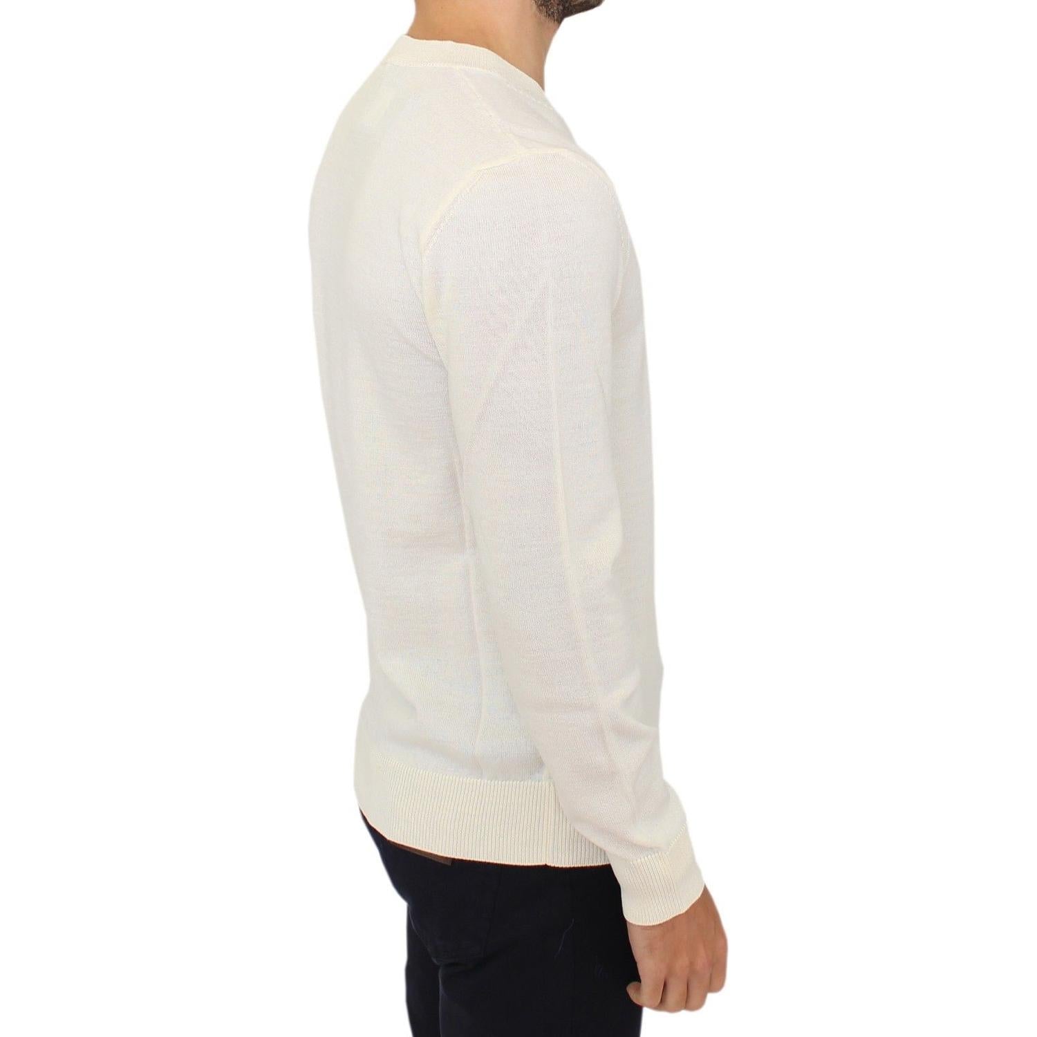 Ermanno Scervino Off White Wool Blend V-neck Pullover Sweater