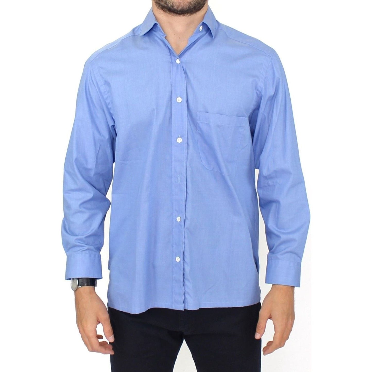 Dapper Blue Cotton Dress Shirt for Men