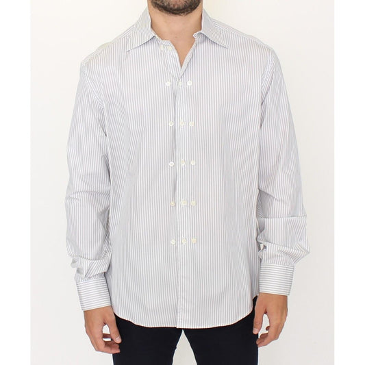 Elegant White and Gray Striped Cotton Shirt