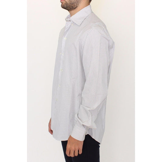 Elegant White and Gray Striped Cotton Shirt