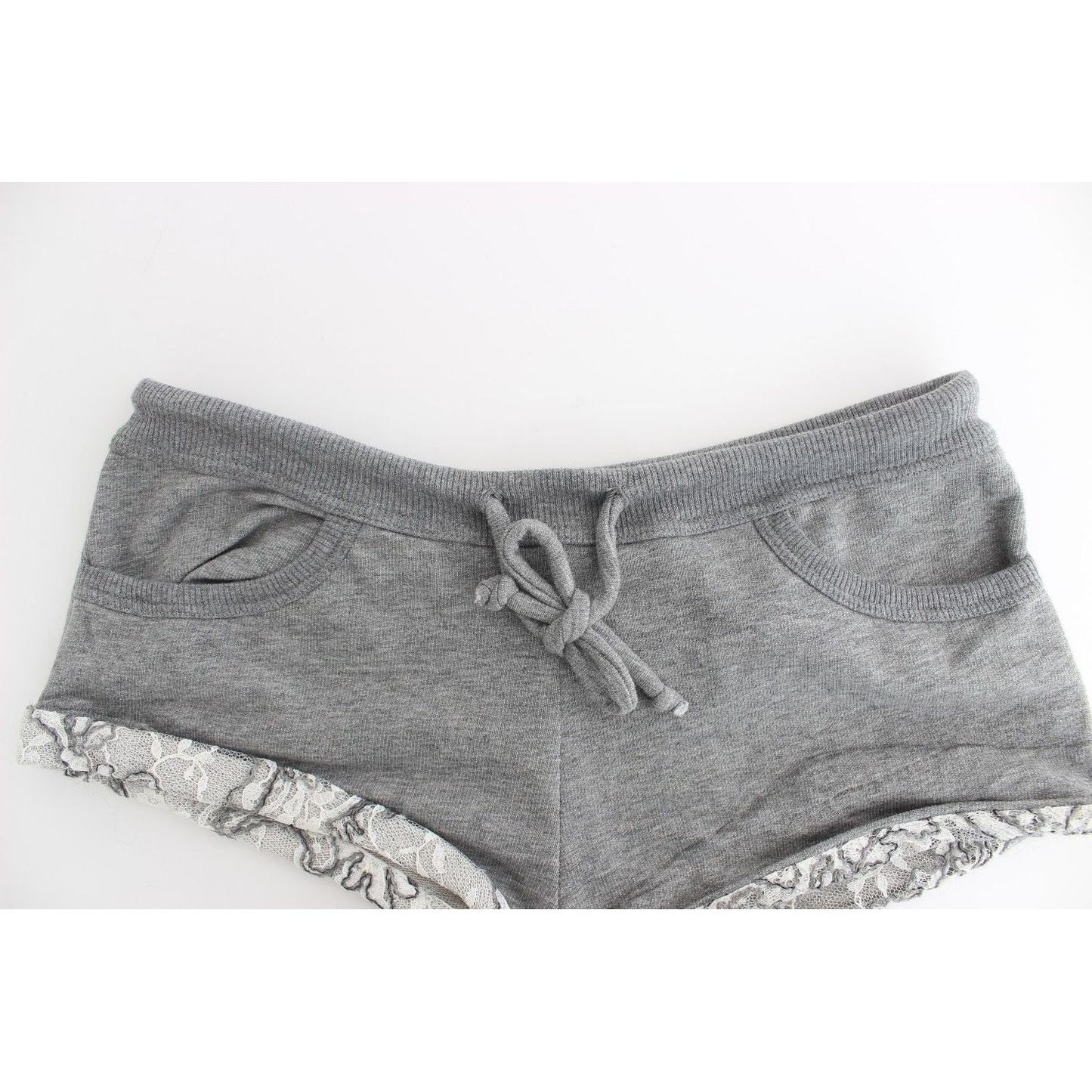 Chic Gray Lace-Trimmed Mini Shorts