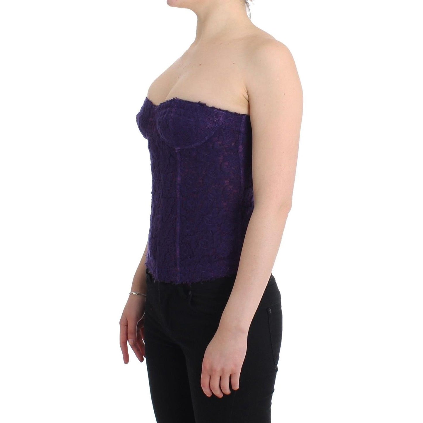 Purple Lace Silk Blend Bustier Corset