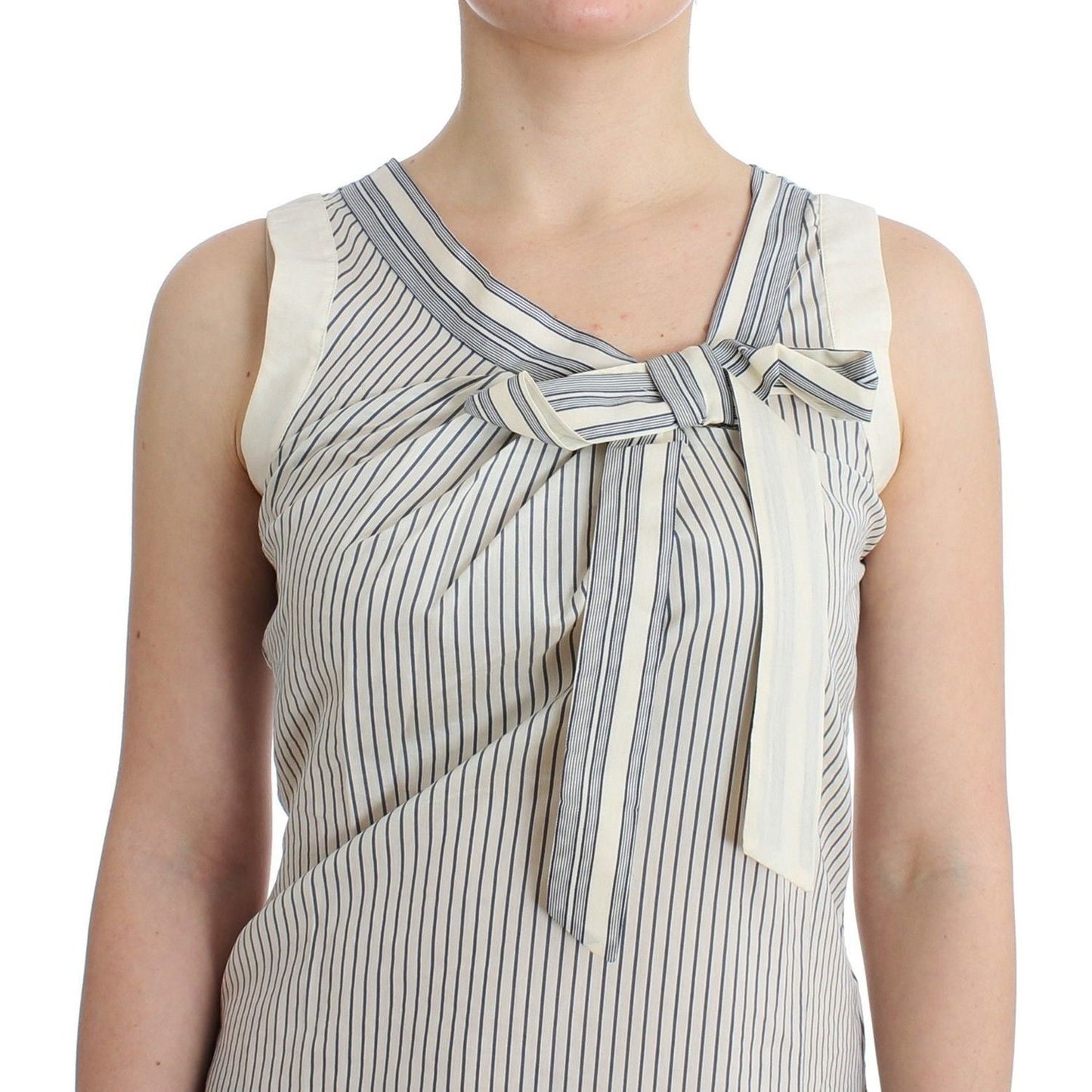 Chic Striped Cotton-Silk Bow Top