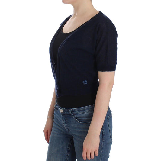 Elegant Cropped Blue Alpaca Blend Sweater