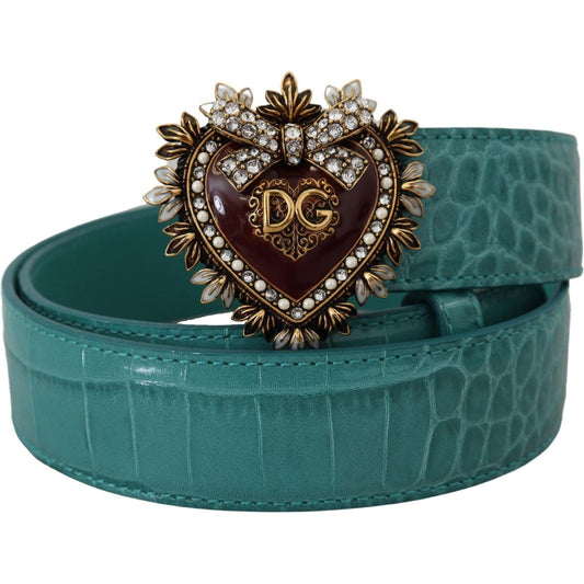 Elegant Blue Leather Belt with Gold Buckle Dolce & Gabbana