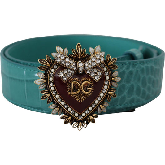 Elegant Blue Leather Belt with Gold Buckle Dolce & Gabbana