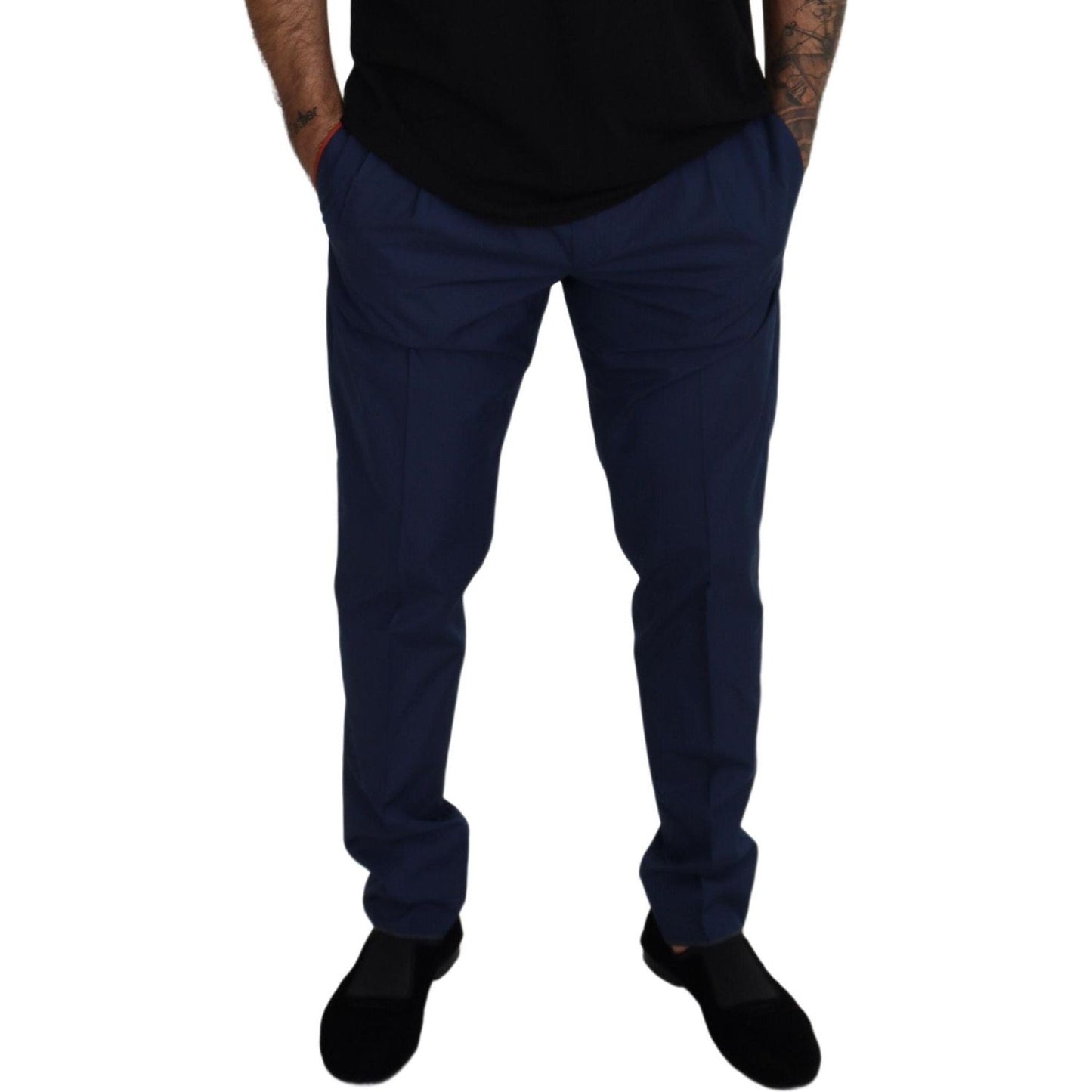 Dolce & Gabbana Blue Cotton Silk Trousers Chinos Pants