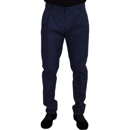 Elegant Slim Fit Chinos in Blue Silk Blend Dolce & Gabbana