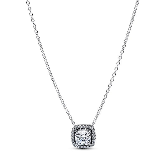 PANDORA JEWELRY Mod. SPARKLING SQUARE GREEN HALO PENDANT NECKLACE