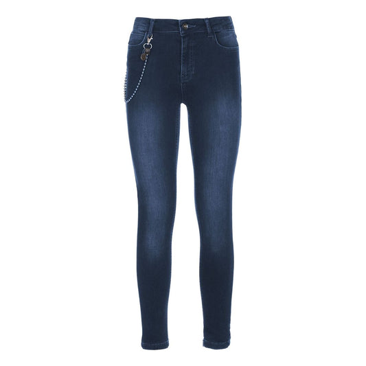 Chic Lightly Washed Blue Slim-Fit Jeans with Chain Detail